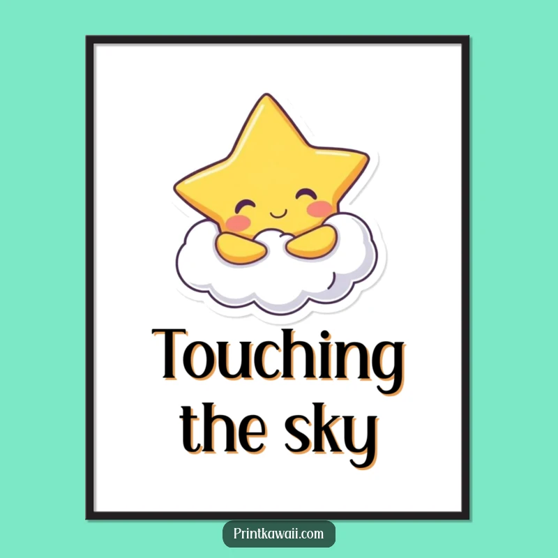 Funny Star Hugging Cloud Digital Art: Instant Celestial Decor!