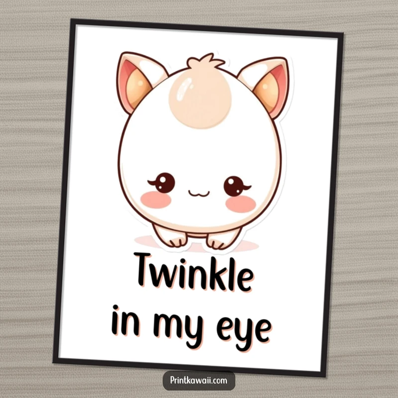 Funny digital art print of a cute kawaii character with blushing cheeks and twinkling eyes, radiating pure joy and charm.