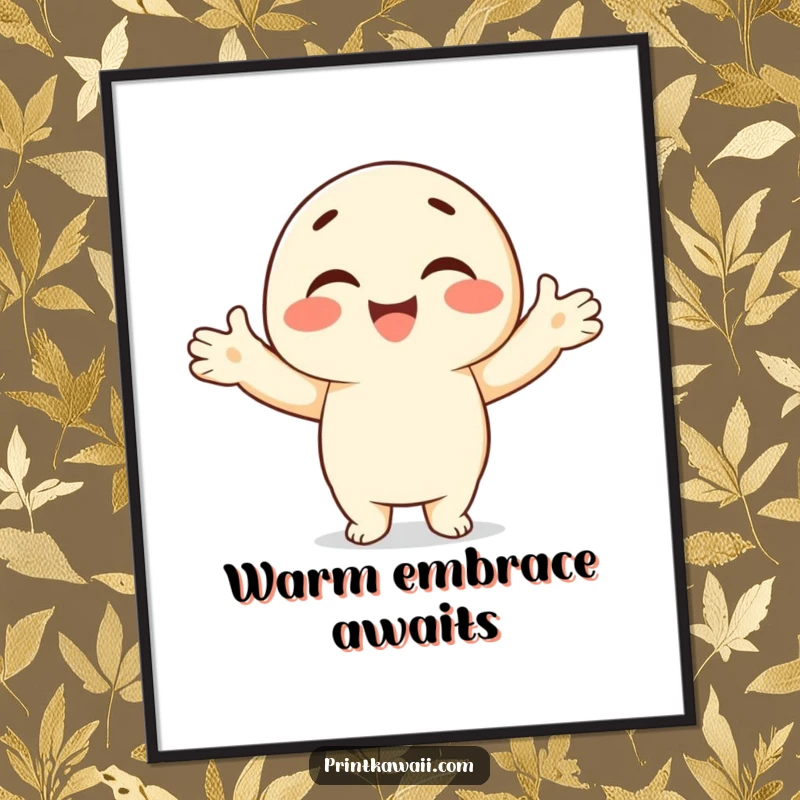 Funny digital art of a smiling character with open arms offering an embrace, perfect for instant, warm decor.