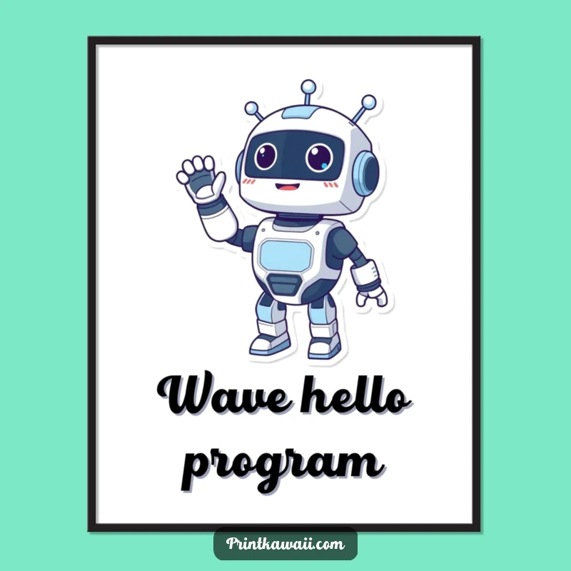 Funny Robot Waving Digital Art: Energetic and Hilarious Decor