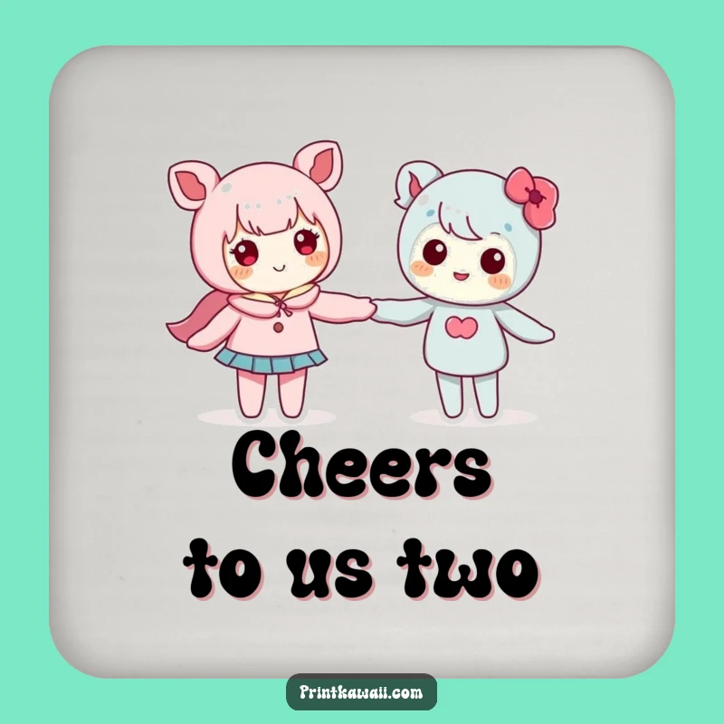 Funny Kawaii Coaster: Cute Friends Holding Hands Drink Protector