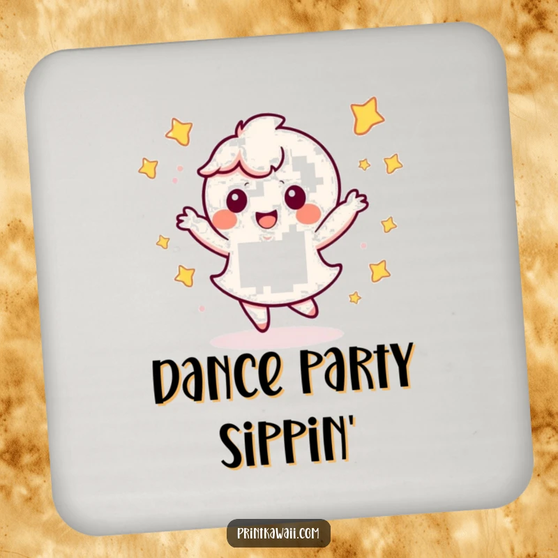 Funny Kawaii Dance Drink Coasters: Cute character artwork dancing with stars, protecting tables with joy.
