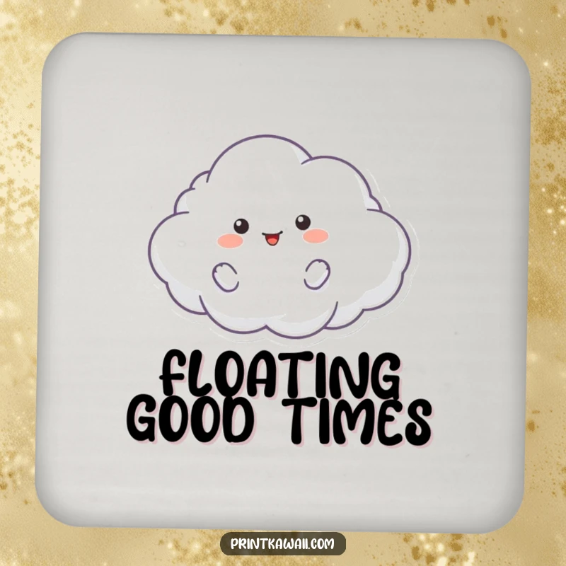 Funny drink coaster featuring a fluffy cloud character floating playfully, adding a whimsical touch while protecting surfaces.