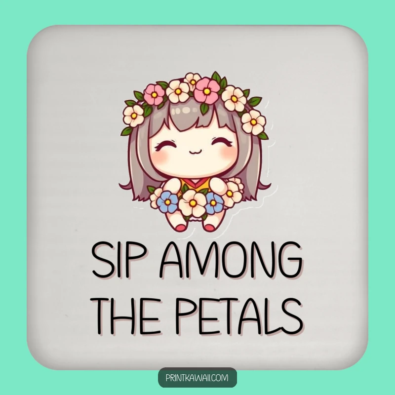 Funny Floral Coaster: Cute Character's Sweet Garland Protector