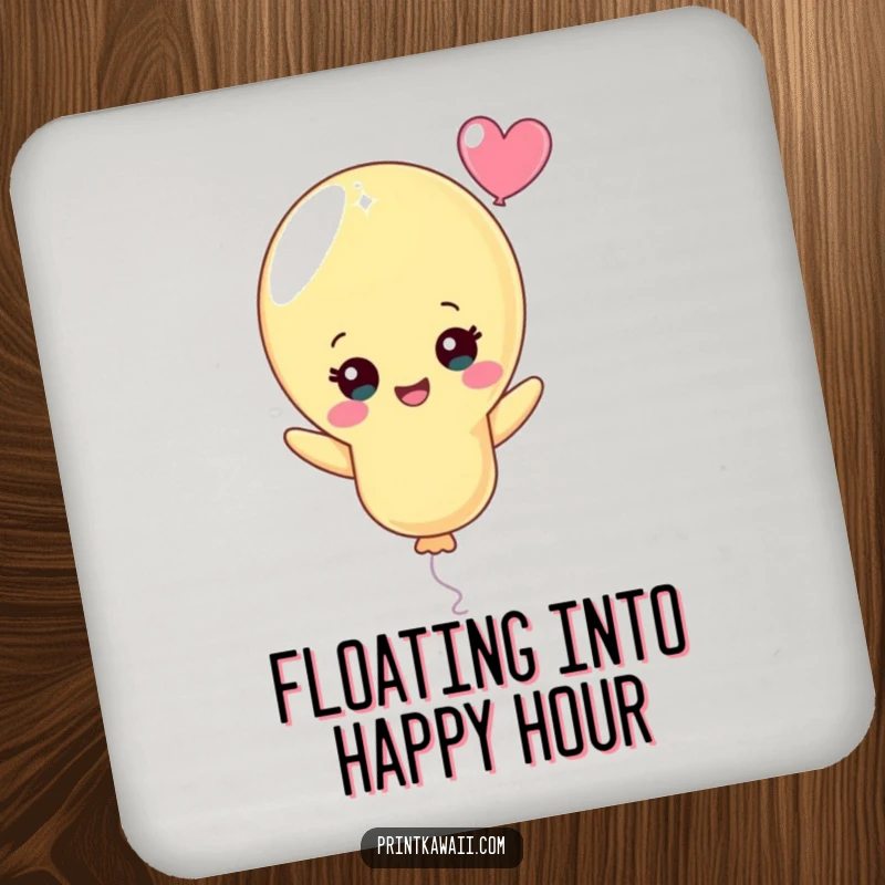 Funny Pastel Balloon Coaster: A cheerful pastel balloon character design protects your surfaces with style and a smile.