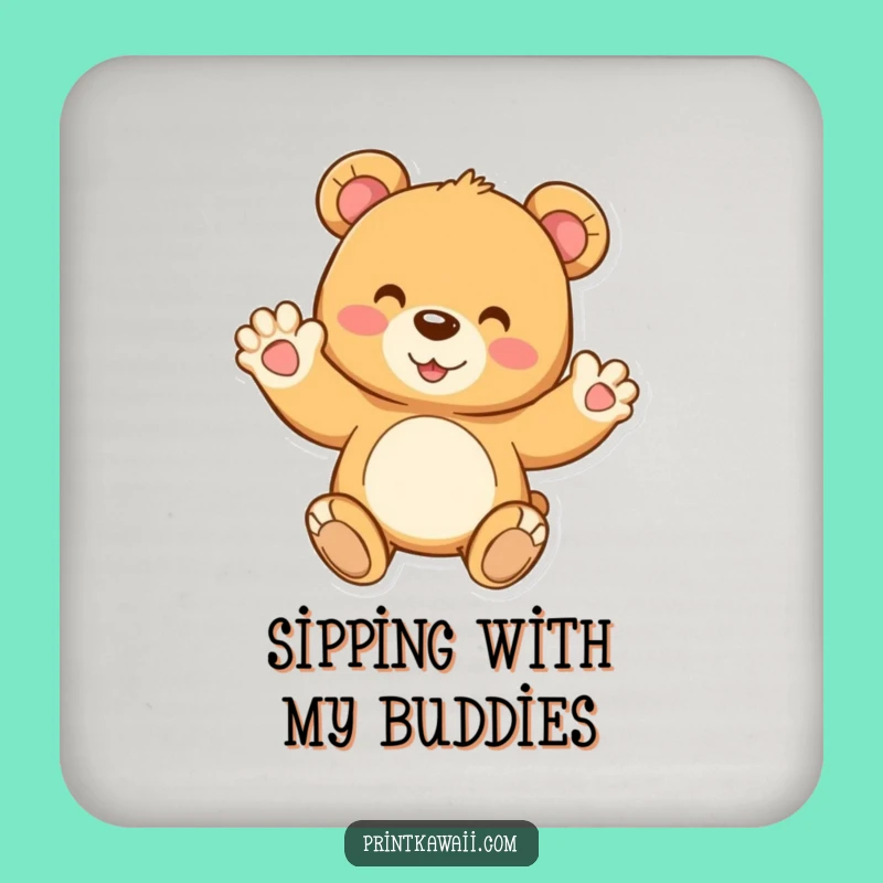Funny Teddy Bear Coasters: Joyful Wave Protects Surfaces, Cute Gift
