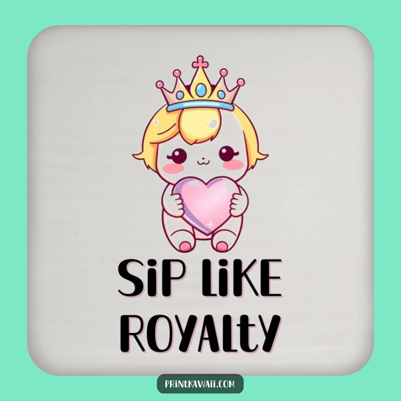 Funny Kawaii Crown Heart Coasters: Royal Character Protect Drinkware, Funny Gift
