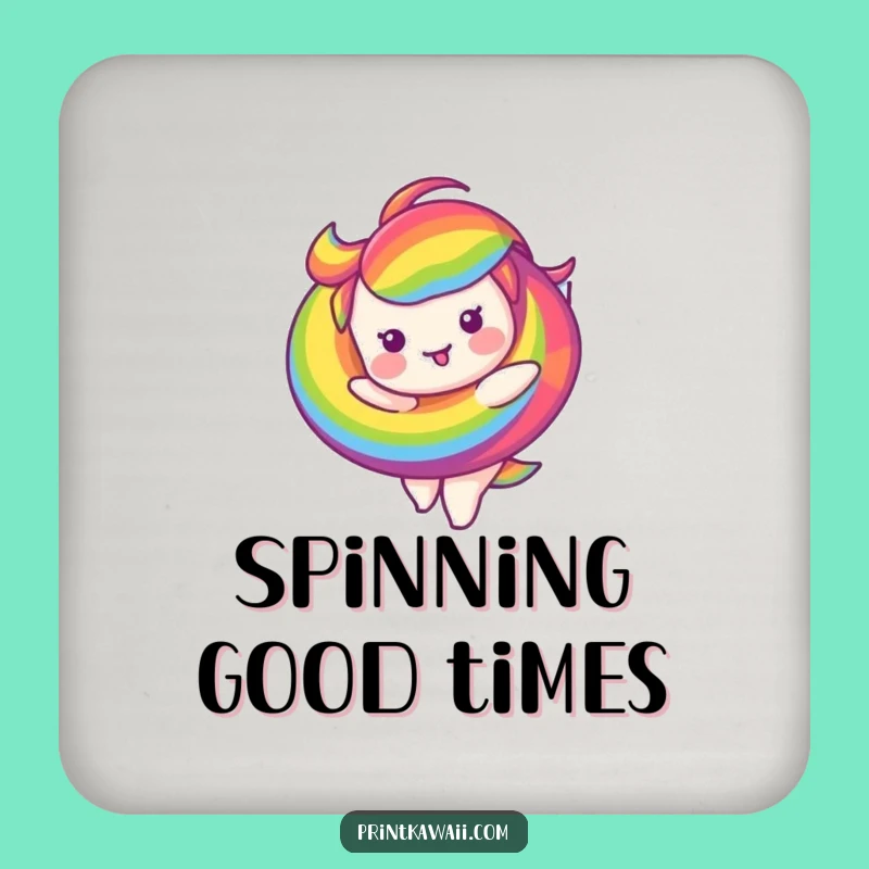 Funny Coaster Set: Rainbow Swirl Character Twirling, Protect Surfaces with Humor