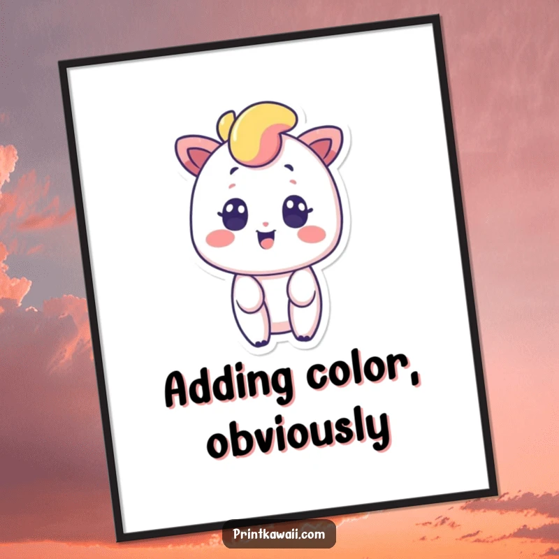 Funny poster showcasing a vibrant rainbow character with a surprised smile, bringing a touch of unexpected joy and color to wall art.