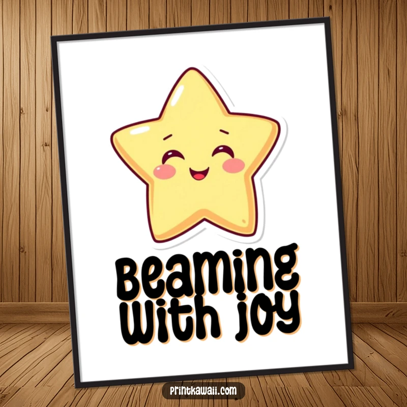 Funny poster illustration of a smiling star character beaming with happiness, perfect for adding a bright and cheerful touch.