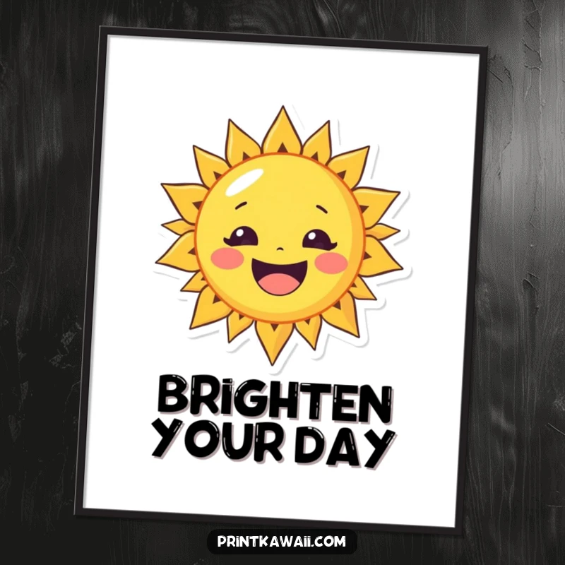 Funny poster of a cheerful sun character with a wide smile, ideal for adding warmth and a positive vibe.
