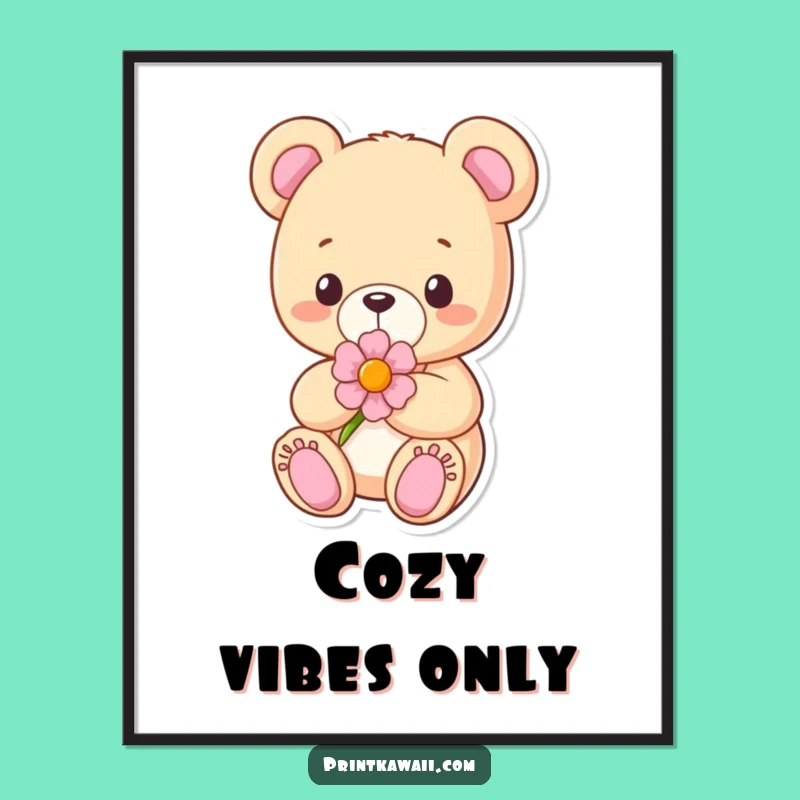 Funny Content Teddy Bear Poster: Cozy Bear Character Art for a Peaceful Space