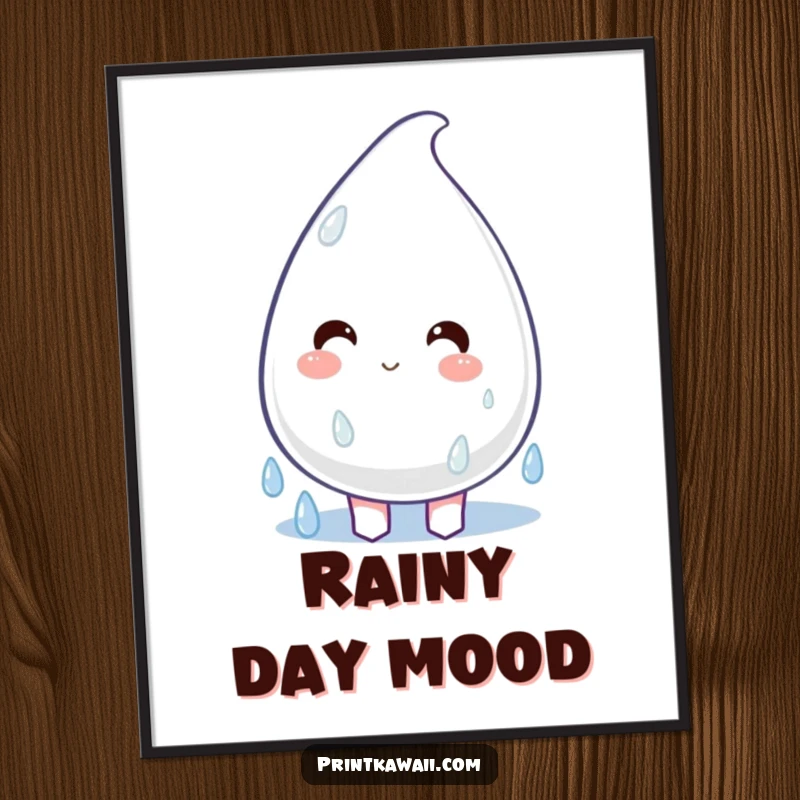 Funny Poster featuring a plump, happy raindrop character dripping with joy, adding cheerful and positive wall decor.
