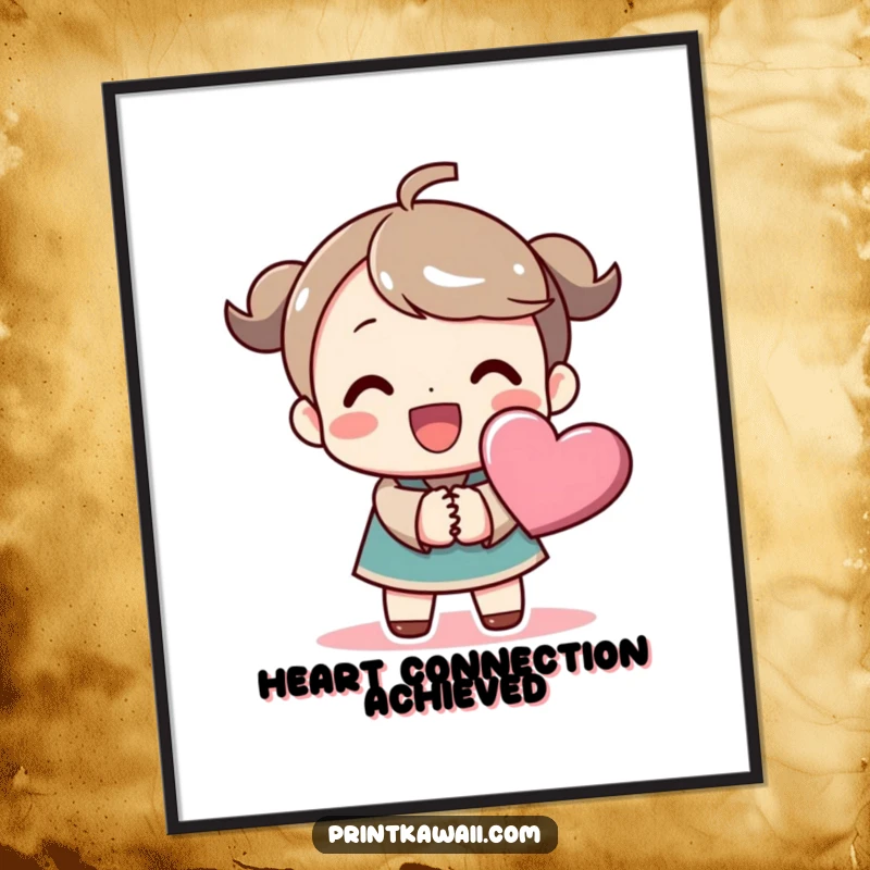 Funny poster featuring a beaming character holding hands with a stylized heart symbol, embodying pure joy, love, and radiant happiness.