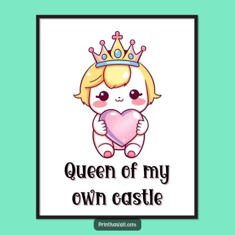 Funny Kawaii Crown Heart Poster: Royal Character Art Print, Great Funny Gift