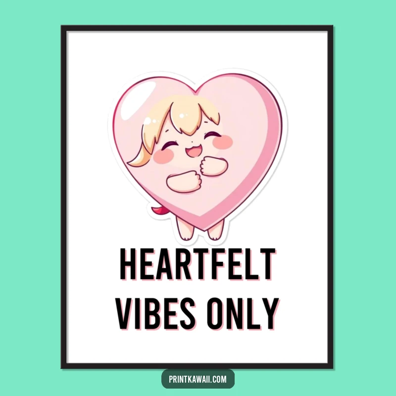 Funny Kawaii Love Poster - Joyful Heart Embrace Wall Art