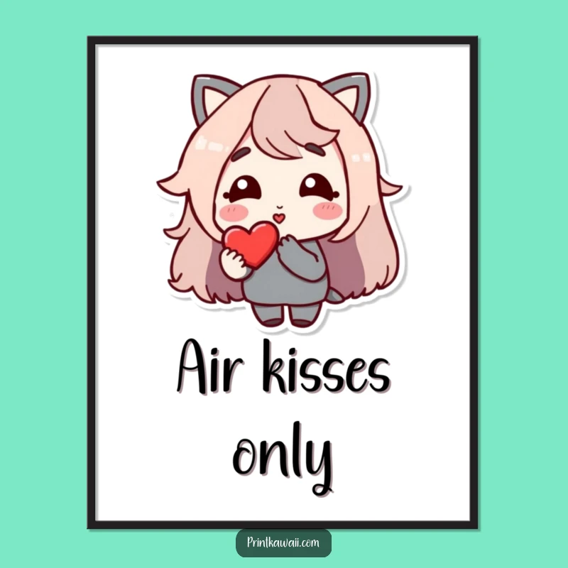 Funny Love Art Poster: Kissing Character & Heart, Charming Wall Decor