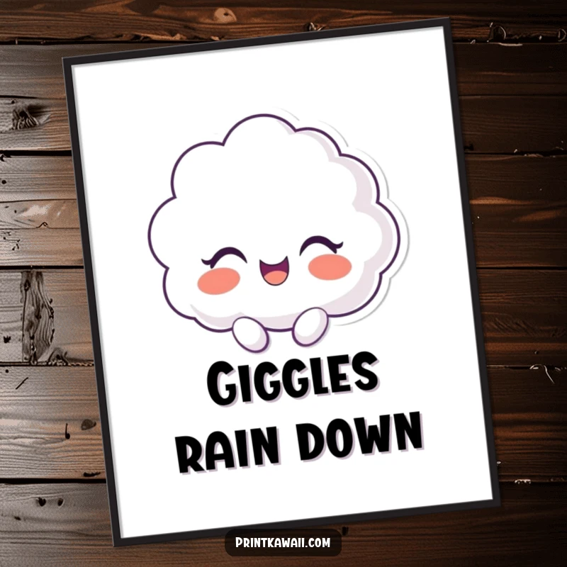 Funny poster print of a fluffy cloud character erupting in giggles, creating a cheerful and humorous atmosphere.