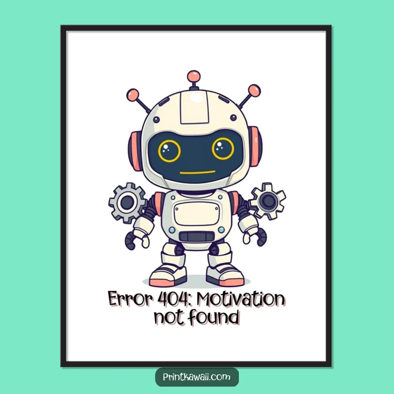 Funny Robot Poster: Playful Gears Art, Quirky Wall Decor Gift
