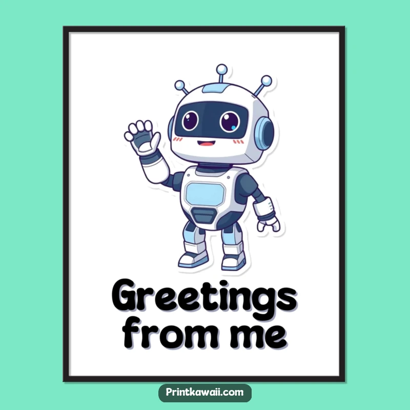 Funny Robot Waving Poster: Decorate with Digital Cheer