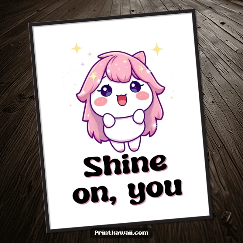 Funny Poster displaying a stylized sparkle character in full sparkle mode, radiating pure delight and positive vibes on your wall decor.