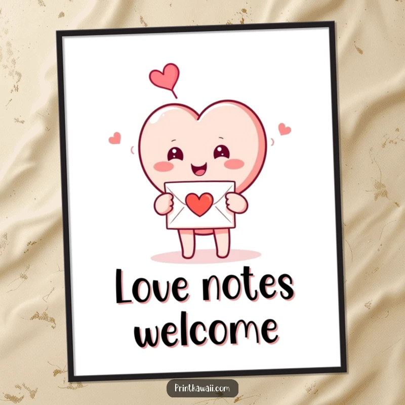 Funny Poster: A smiling heart character receives a love letter, adding humorous and romantic art to decor.