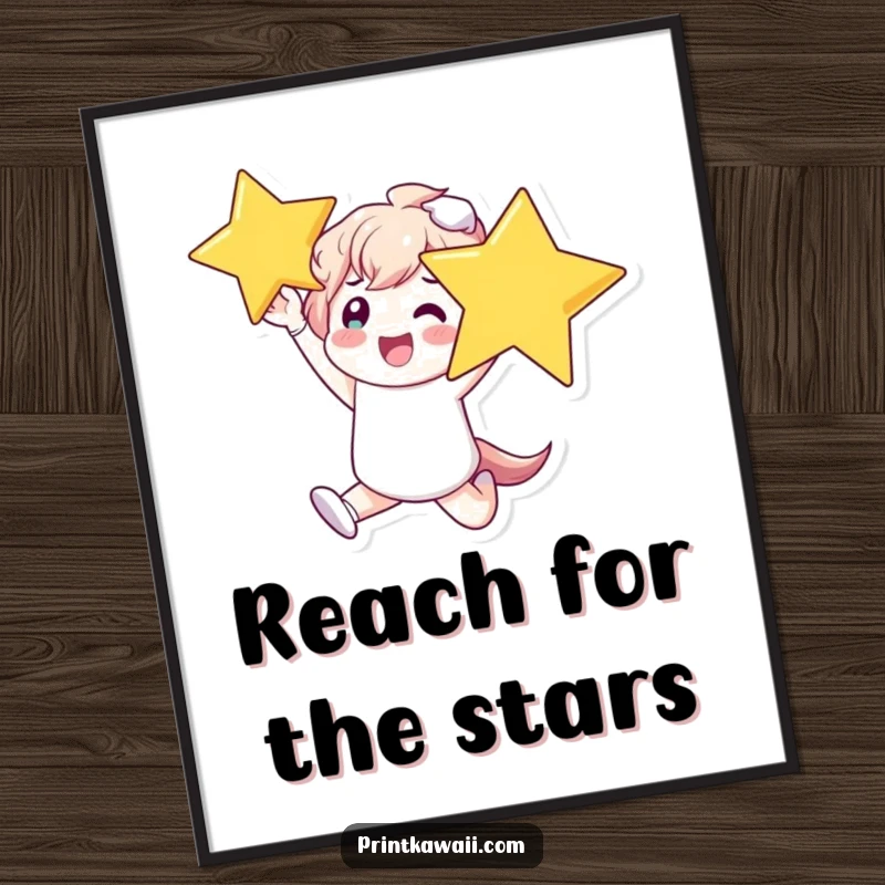 Funny Poster capturing a character's ecstatic leap, proudly holding a brilliant, shining star, radiating pure joy and achievement.