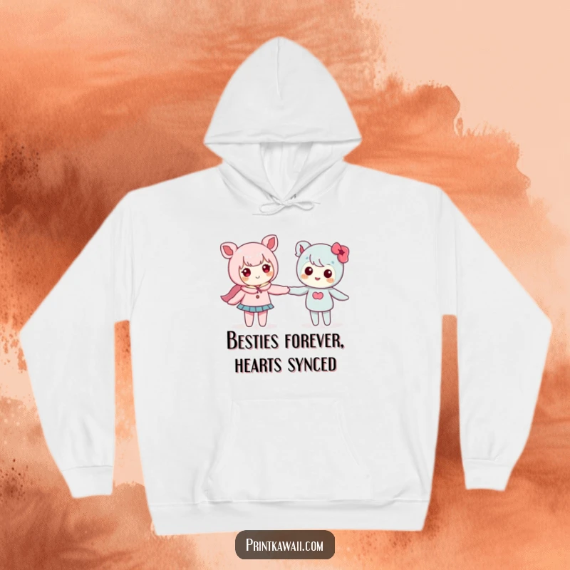 Funny hoodie with two cute kawaii characters holding hands, offering warmth, comfort, and a symbol of friendship.