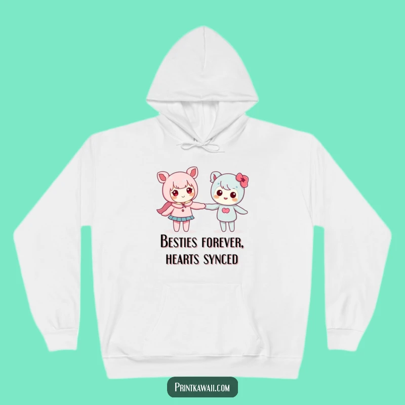 Funny Cozy Hoodie: Cute Kawaii Friends Holding Hands in Warmth