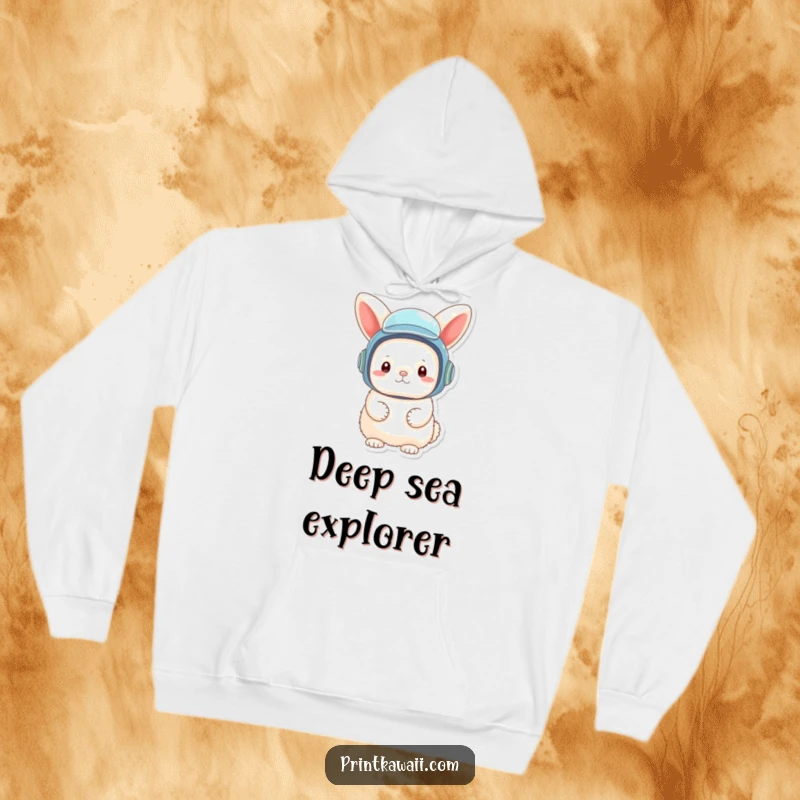 Funny hoodie with a fluffy bunny character wearing a tiny, oversized diving helmet, perfect for cozy, imaginative play.