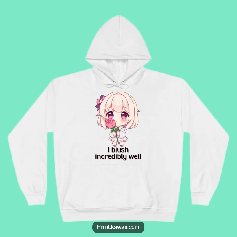Funny Blushing Rose Hoodie: Cozy & Cute Shy Character, Perfect Warm Funny Gift