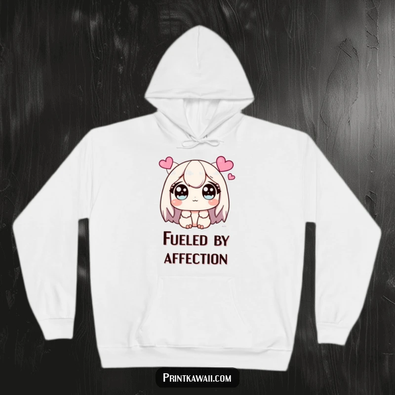 Funny Hoodie with a cute character displaying wide, sparkling eyes, looking adoringly at hearts.