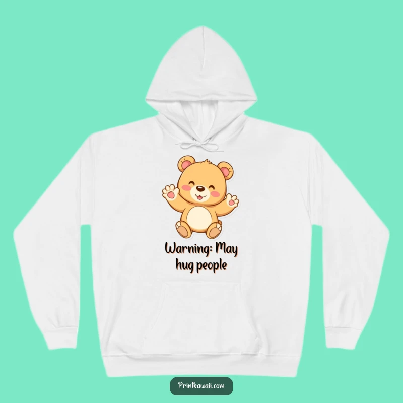 Funny Teddy Bear Hoodie: Cozy Joyful Wave, Warm Hug Gift