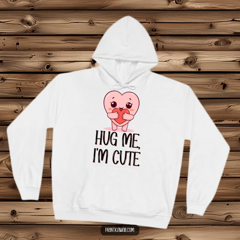 Funny hoodie with a cheerful heart character giving a comforting hug, perfect for cozy moments, a funny gift.
