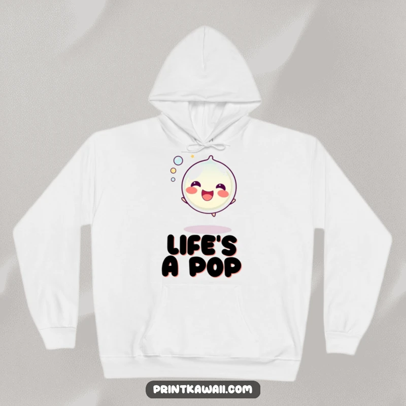 Funny Bubble Hoodie: A soft hoodie featuring a happy bubble character popping with a joyful sound, perfect for cozying up.