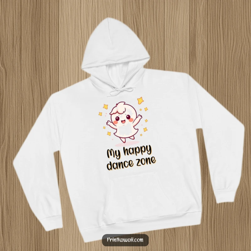 Funny Kawaii Dance Hoodie: Adorable character dancing joyfully amidst stars, providing cozy warmth and playful vibes.