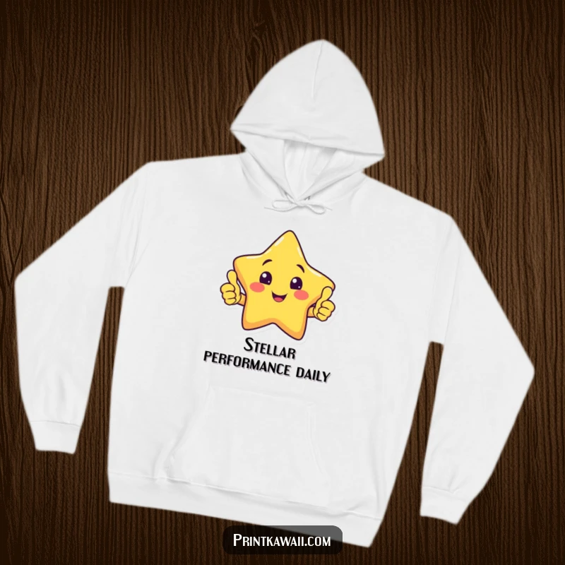 Funny hoodie featuring a smiling star character giving an enthusiastic double thumbs up, perfect for spreading cheer.
