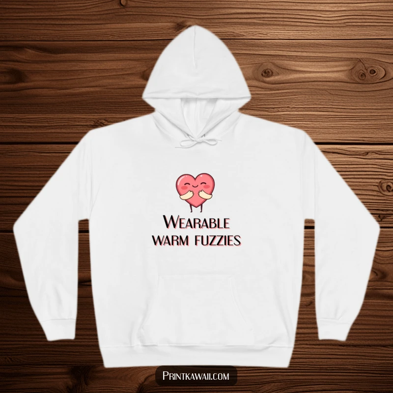 Funny hoodie featuring a cute heart character offering a big, warm hug, symbolizing comfort, love, and a cheerful embrace.