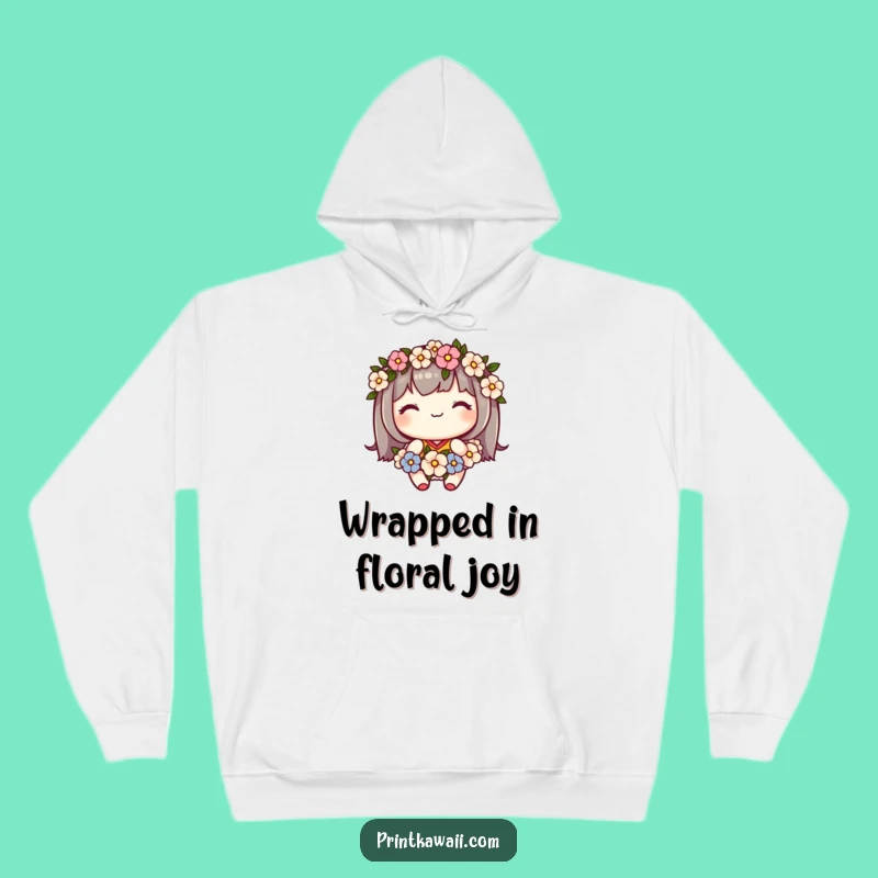 Funny Cozy Hoodie: Cute Kawaii Character's Floral Sweetness