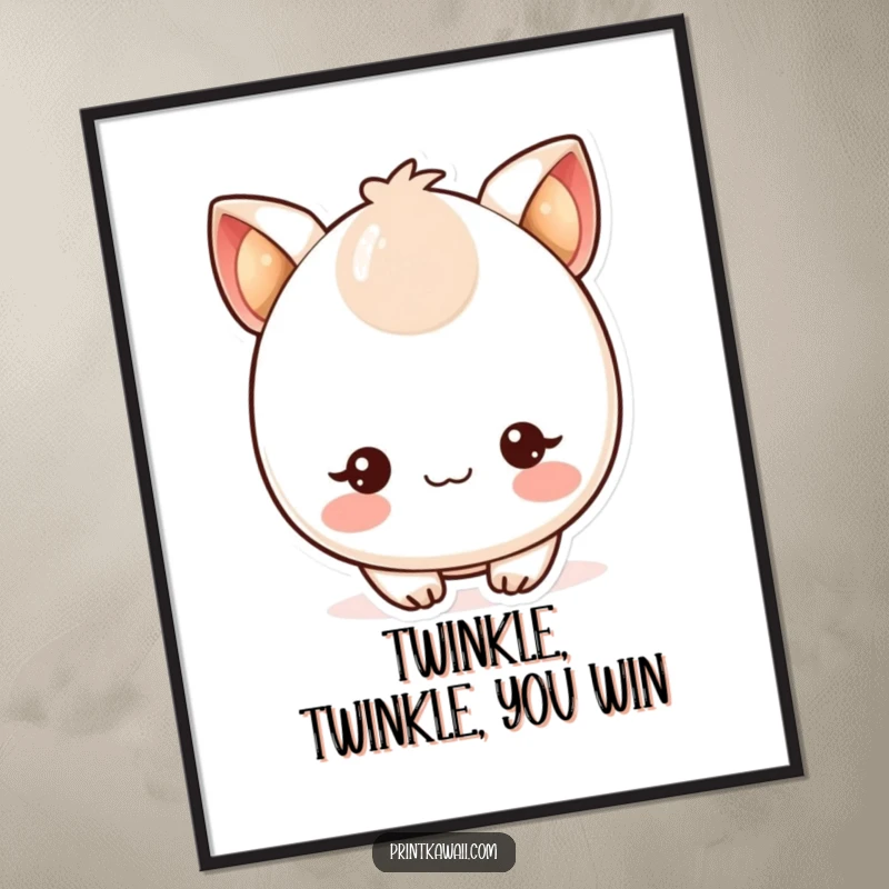 Charming free printable wall art featuring a cute kawaii character with soft blushing cheeks and twinkling eyes, adding sweetness.