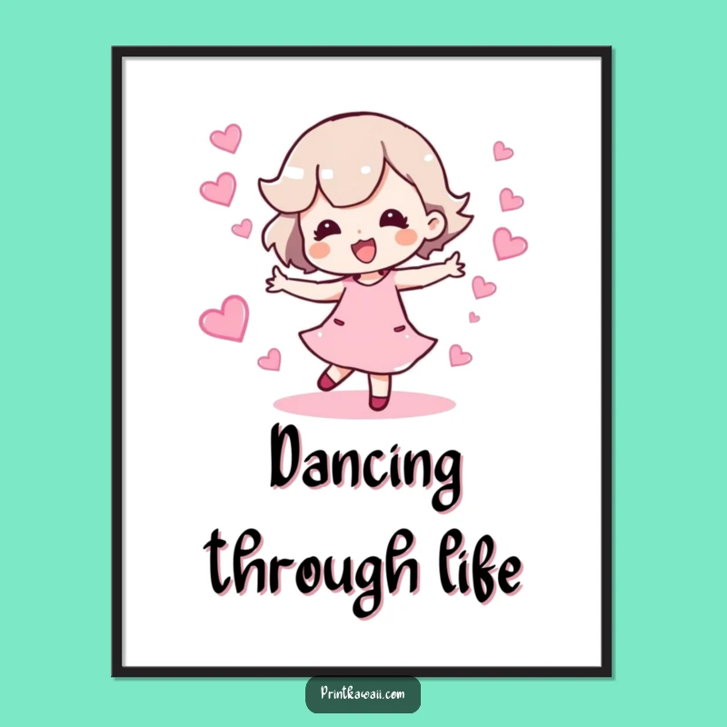 Free Printable Wall Art: Dancing Hearts Character Funny Downloadable Gift