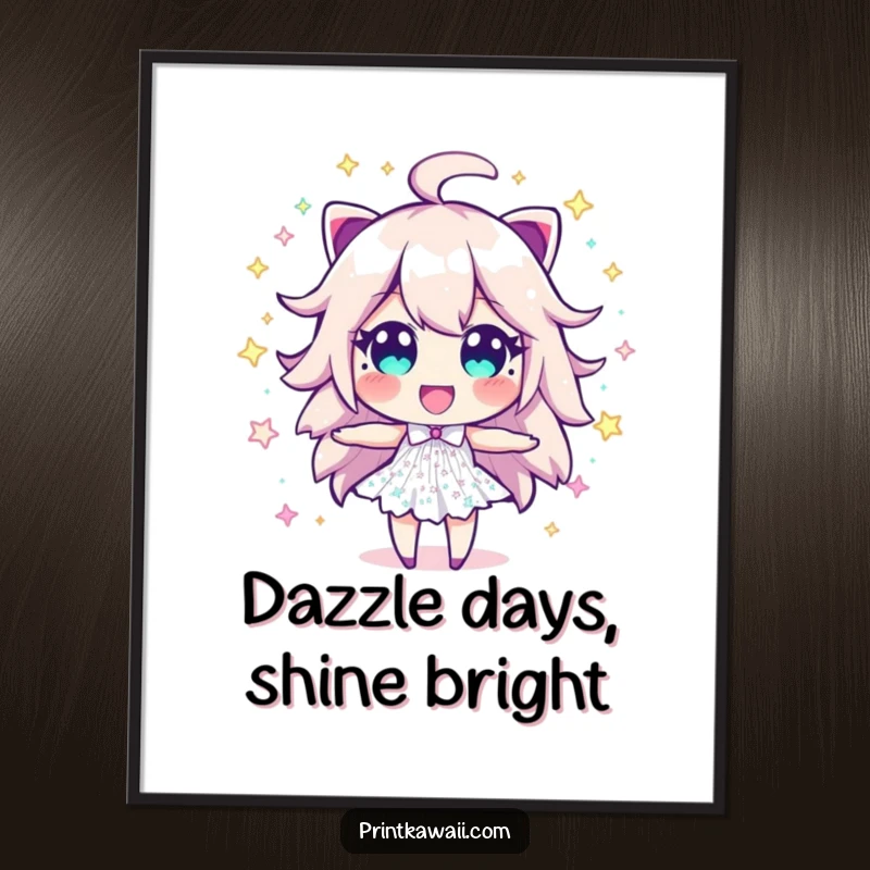 Funny Free Printable Wall Art: Sparkle dust character bursting with excitement and colorful glitter, creating a vibrant display. Downloadable art.