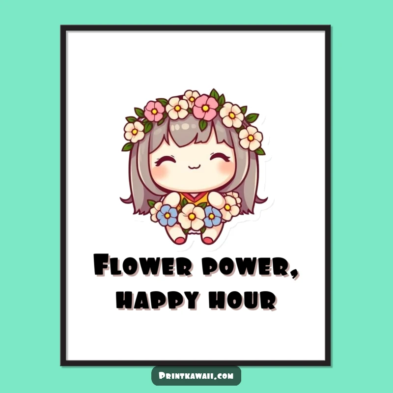 Enchanting Free Printable Wall Art: Floral Kawaii Character Decor