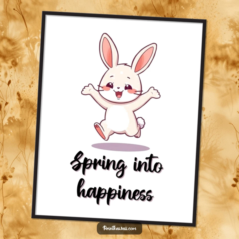 Funny Free Printable Wall Art: a playful bunny character captured mid-leap, bringing energetic charm to your decor.