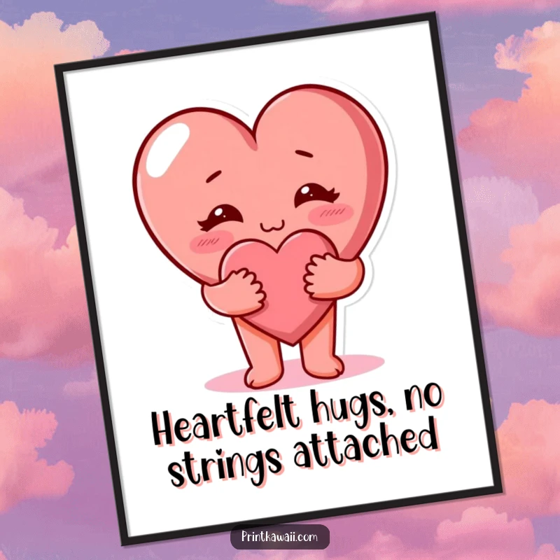 Funny Free Printable Wall Art: An adorable heart character with a cheerful expression giving a warm, encompassing hug.