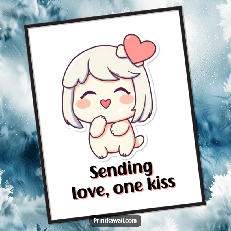 Funny Free Printable Wall Art: Character blowing a kiss to a heart, creating a sweet and humorous piece of downloadable decor.