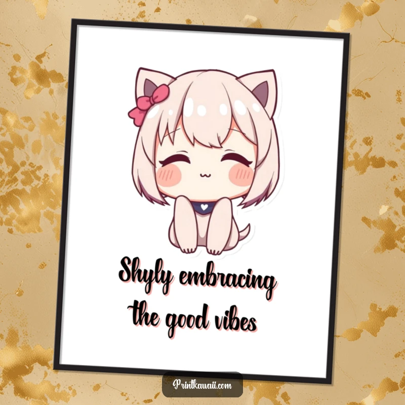 Funny Free Printable Wall Art: Cute character blushing deeply with a shy smile, adding gentle charm and sweetness to decor.