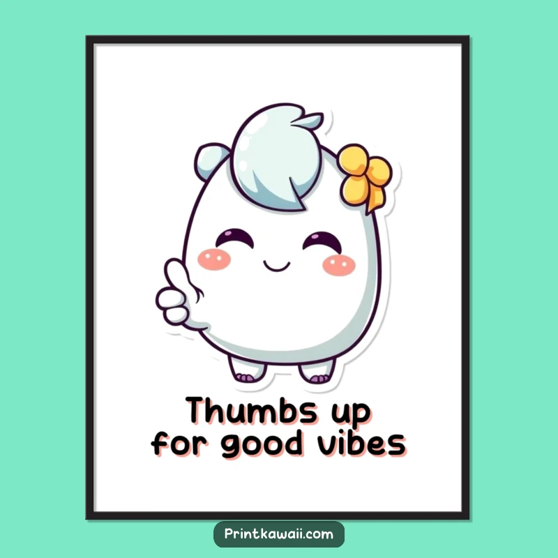 Funny Free Printable Wall Art: Sweet Thumbs Up Character, Positive Decor