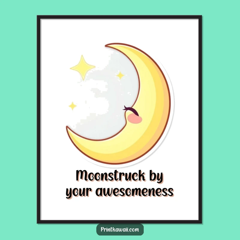 Funny Free Printable Wall Art: Winking Moon Character Glow, Quirky Downloadable Art Gift