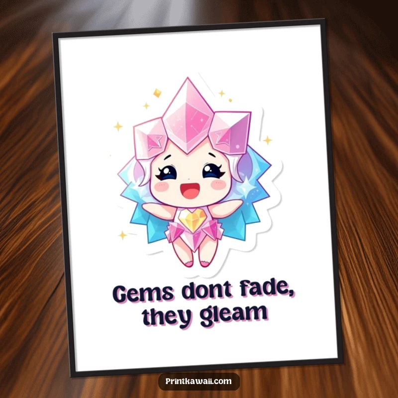 Funny Free Printable Wall Art of a sparkling gem character radiating happiness, a dazzling and uplifting 'Print at Home' piece.